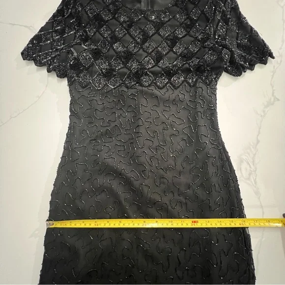 Vintage Laurence Kazar Womens Beaded Cocktail Dress Black Lined size small - Picture 11 of 12